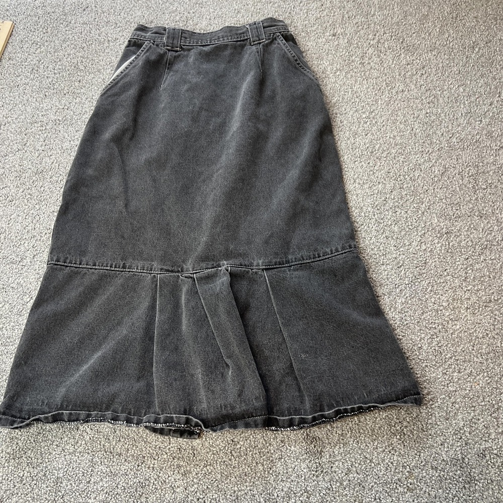 vtg‎ y2k denim Skirt Womens Size 9 Gray Trumpet Midi Front Slit fairycore goth - Picture 12 of 15